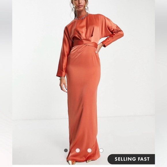ASOS Dresses & Skirts - ASOS Rust Orange Satin Wrap Dress